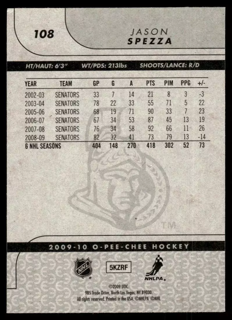 2009-10 O-Pee-Chee #108 Jason Spezza 1