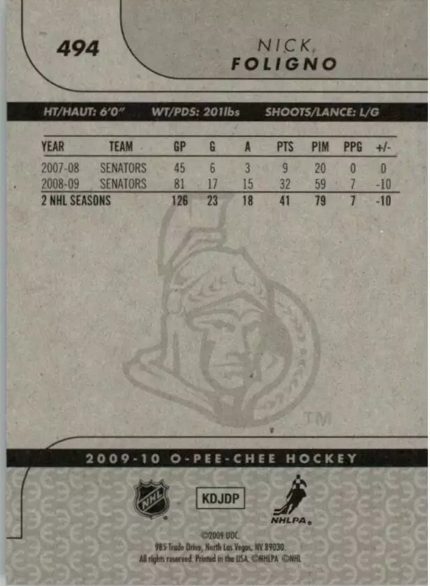 2009-10 O-Pee-Chee #494 Nick Foligno 1