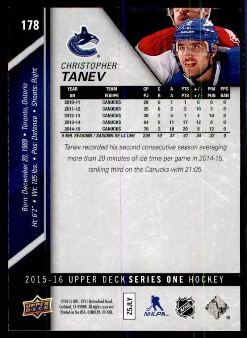 2015-16 Upper Deck #178 Chris Tanev 1
