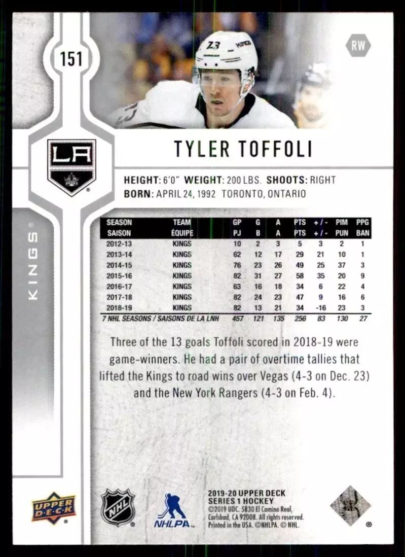 2019-20 Upper Deck #151 Tyler Toffoli 1