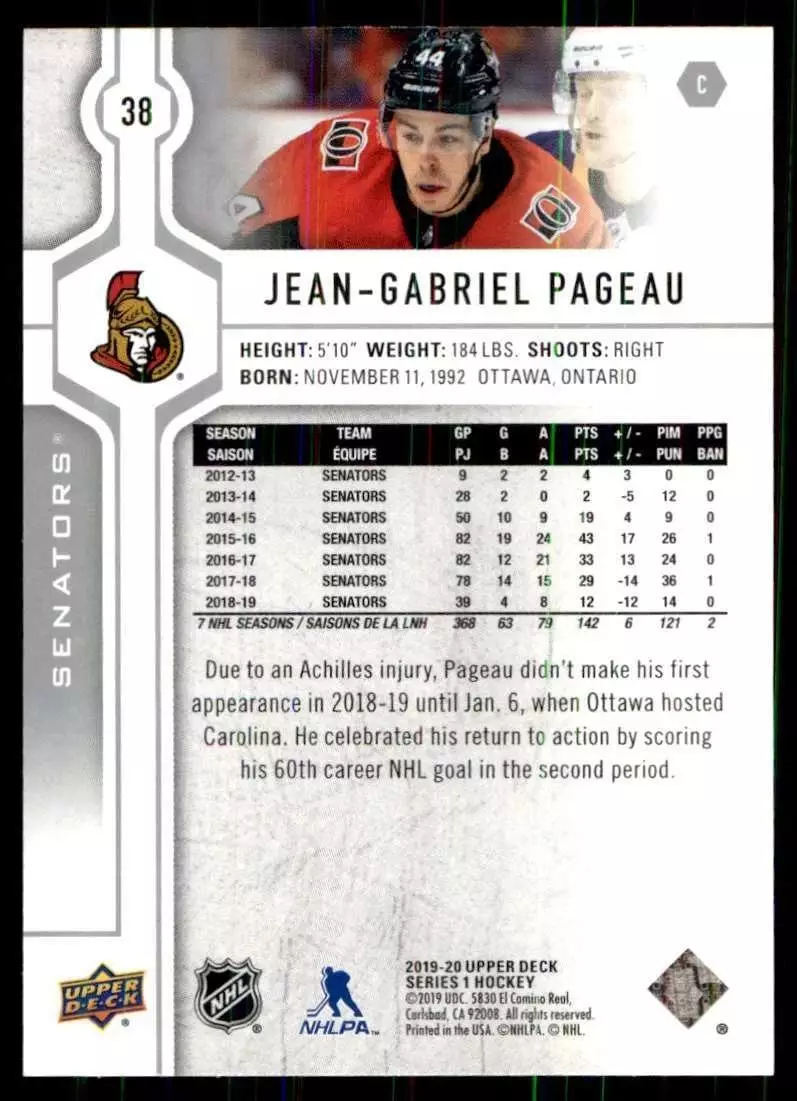 2019-20 Upper Deck #38 Jean-Gabriel Pageau 1