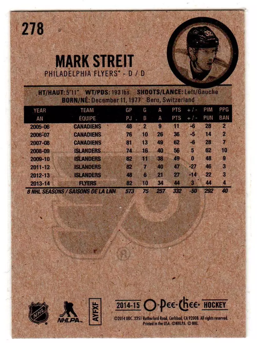 2014-15 O-Pee-Chee #278 Mark Streit 1