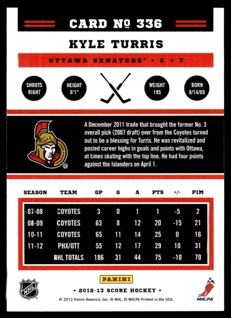 2012-13 Score #336 Kyle Turris 1