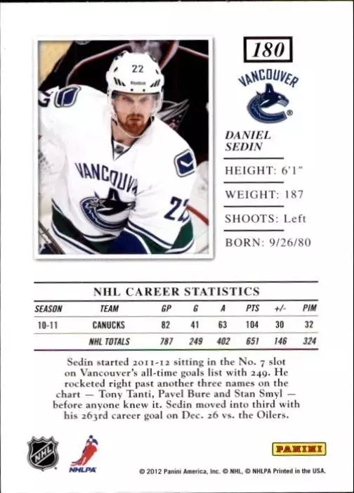 2011-12 Elite #180 Daniel Sedin 1