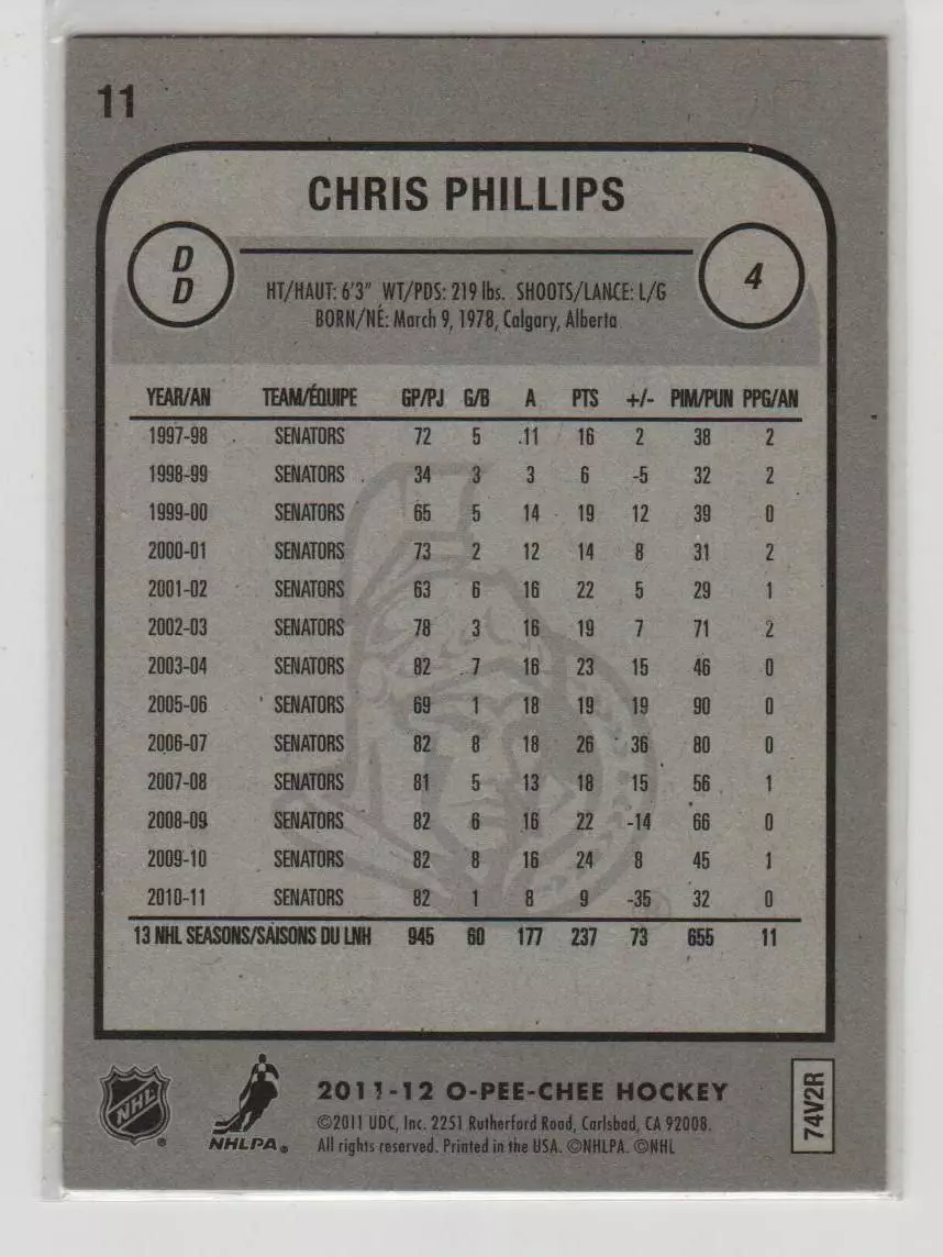 2011-12 O-Pee-Chee #11 Chis Phillips 1