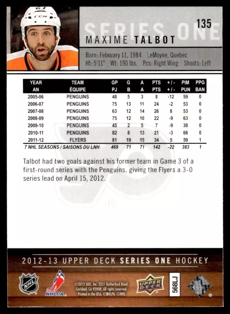 2012-13 Upper Deck #135 Maxime Talbot 1