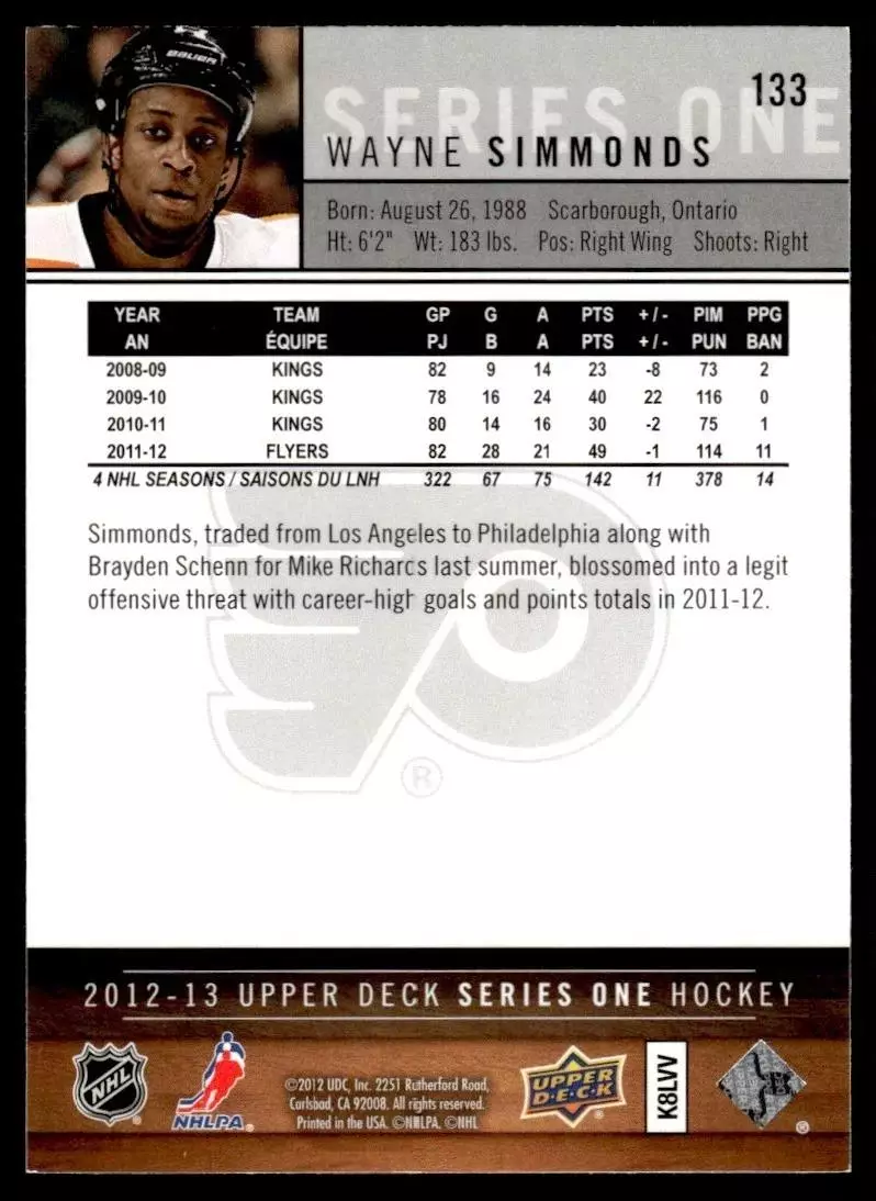 2012-13 Upper Deck #133 Wayne Simmonds 1