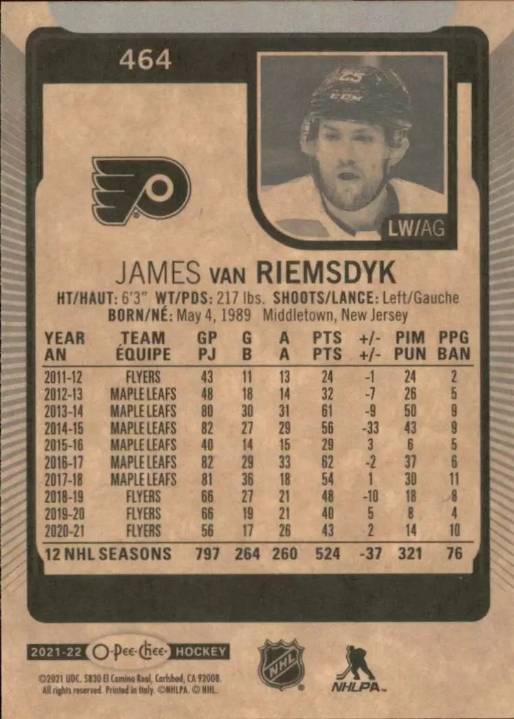 2021-22 O-Pee-Chee #464 James van Riemsdyk 1