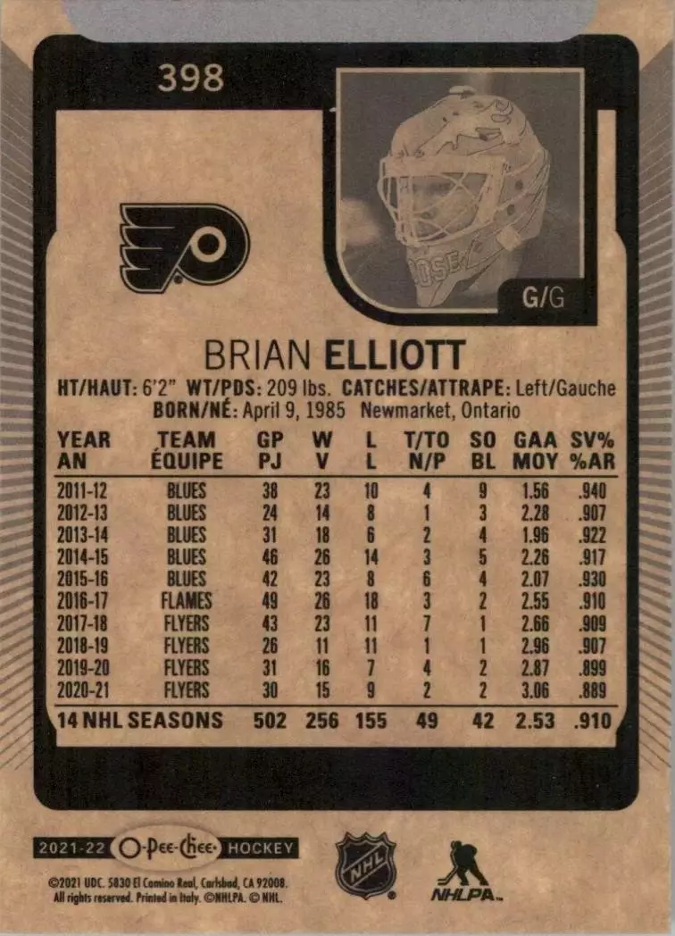 2021-22 O-Pee-Chee #398 Brian Elliott 1