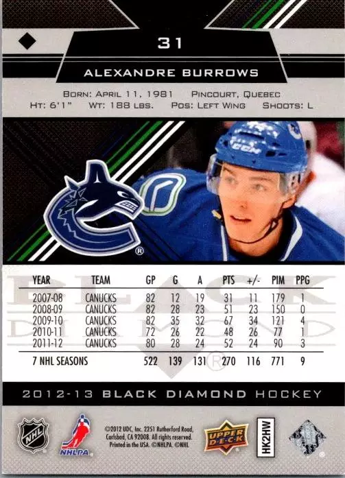 2012-13 Black Diamond #31 Alexandre Burrows 1