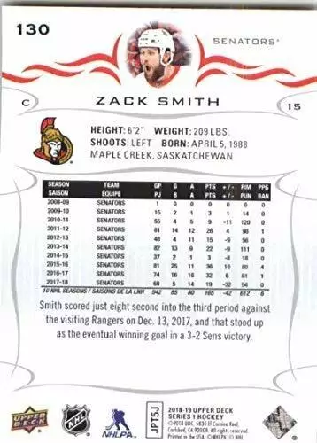 2018-19 Upper Deck #130 Zack Smith 1