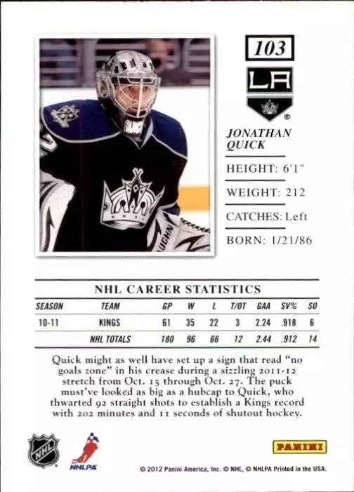 2011-12 Elite #103 Jonathan Quick 1