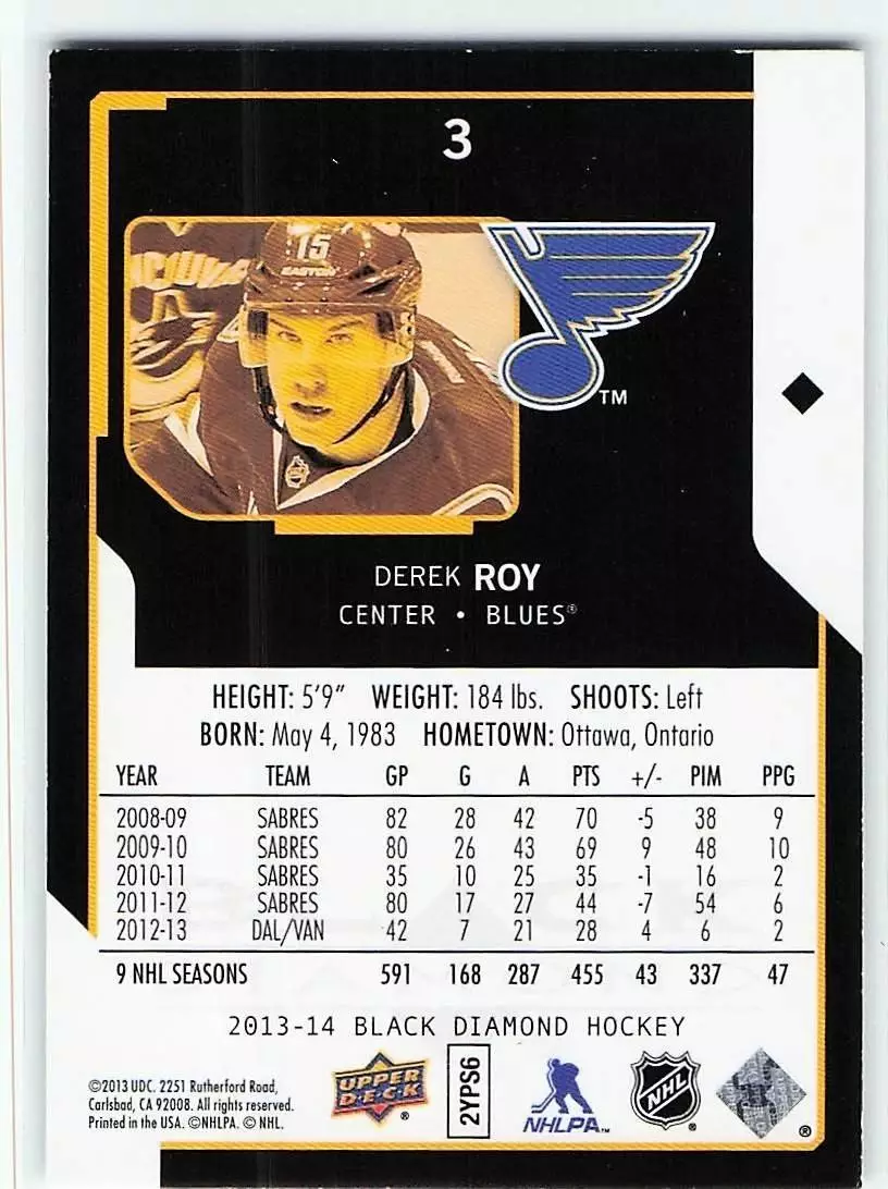 2013-14 Black Diamond #3 Derek Roy 1