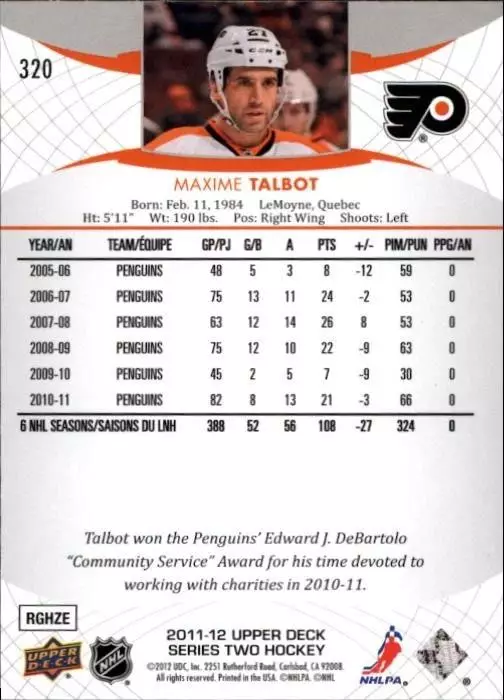 2011-12 Upper Deck #320 Maxime Talbot 1