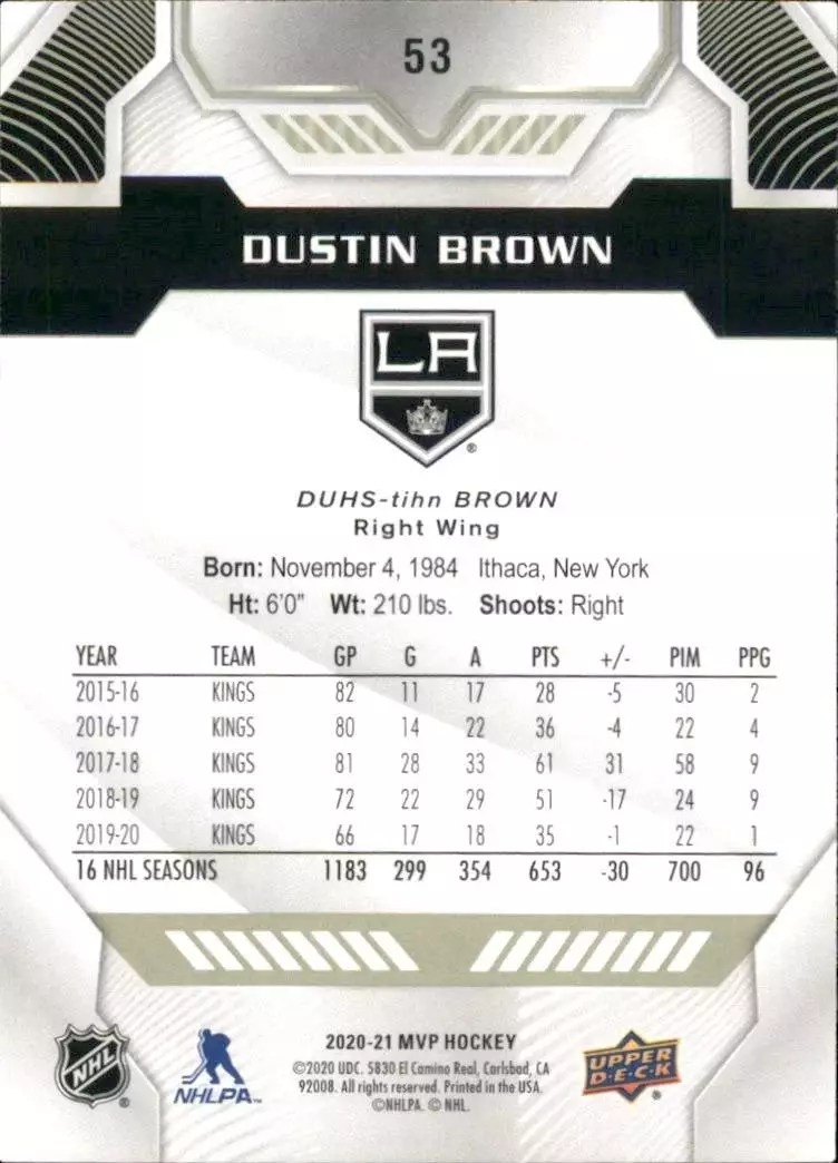 2020-21 Upper Deck MVP #53 Dustin Brown 1