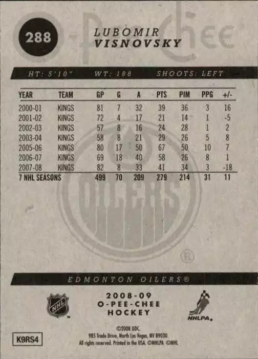 2008-09 O-Pee-Chee #288 Lubomir Visnovsky 1