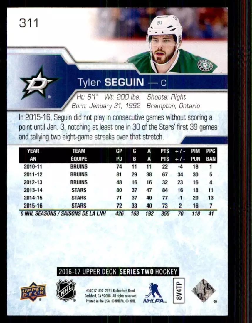 2016-17 Upper Deck #311 Tyler Seguin 1