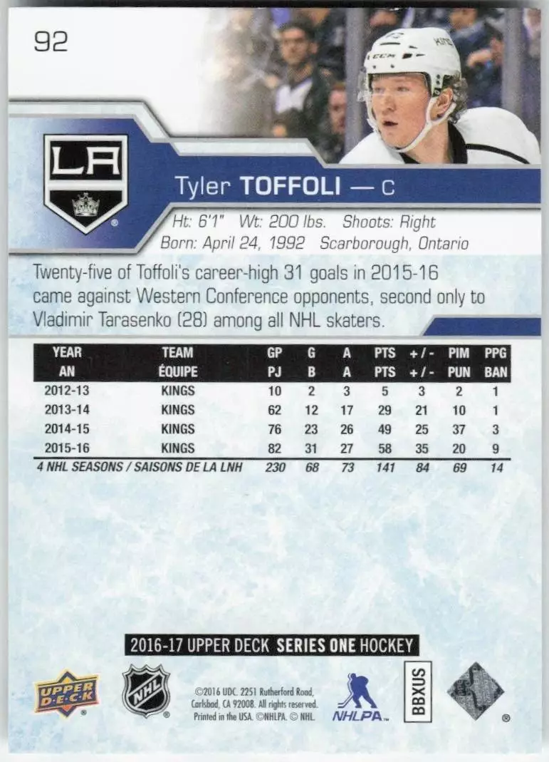 2016-17 Upper Deck #92 Tyler Toffoli 1