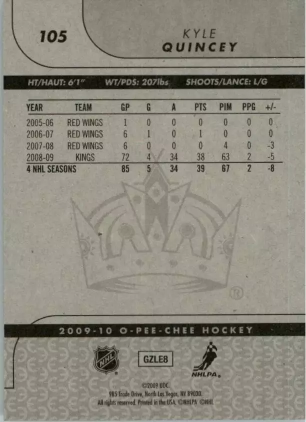 2009-10 O-Pee-Chee #105 Kyle Quincey 1