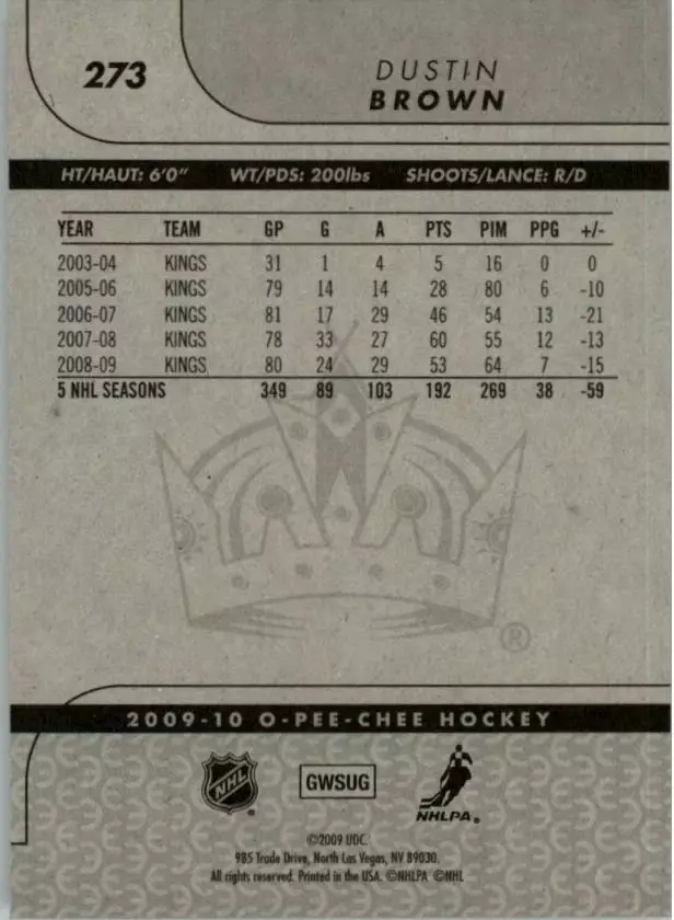 2009-10 O-Pee-Chee #273 Dustin Brown 1