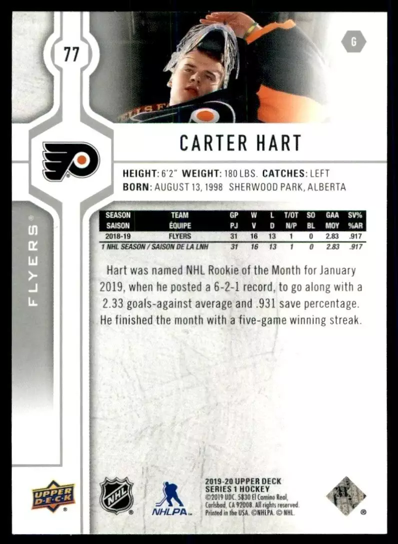 2019-20 Upper Deck #77 Carter Hart 1