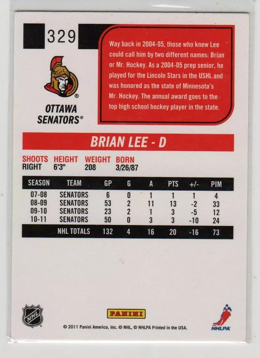 2011-12 Score #329 Brian Lee 1