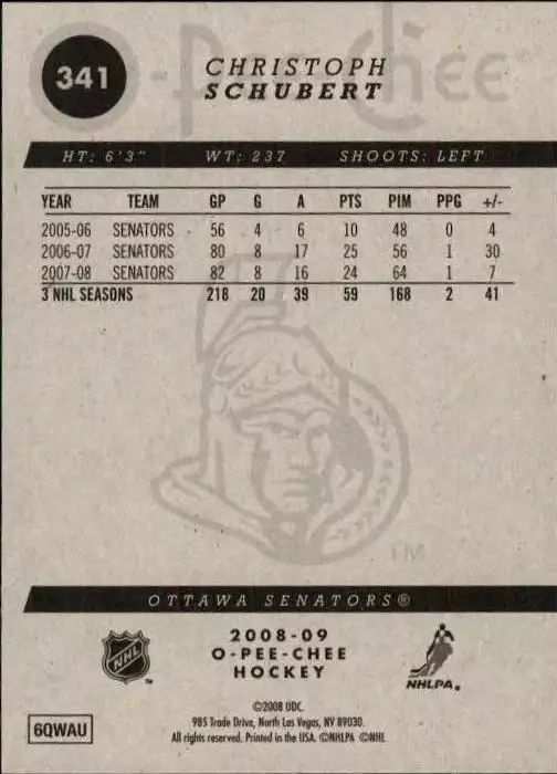 2008-09 O-Pee-Chee #341 Christoph Schubert 1