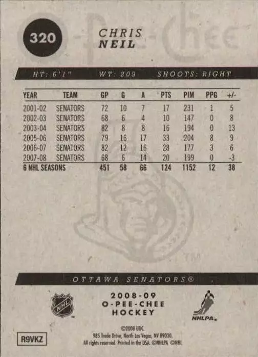 2008-09 O-Pee-Chee #320 Chris Neil 1