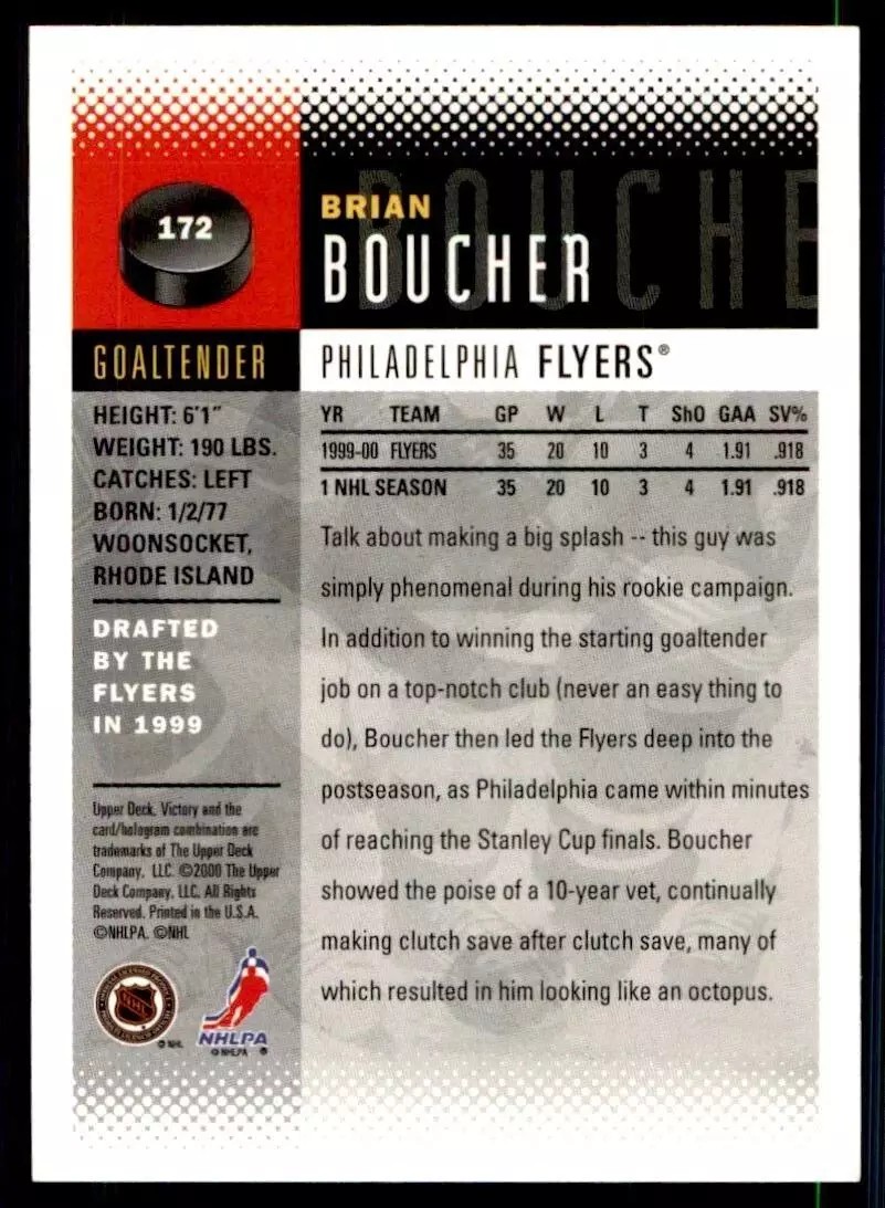 2000-01 Upper Deck Victory #172 Brian Boucher 1
