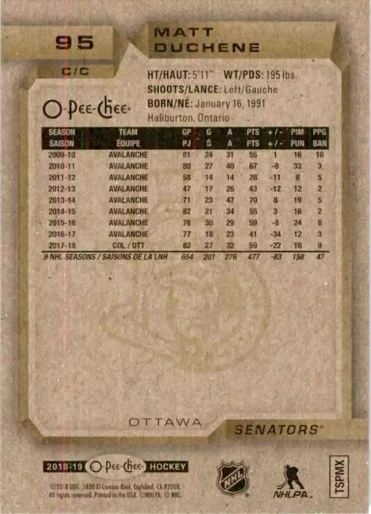 2018-19 O-Pee-Chee #95 Matt Duchene 1