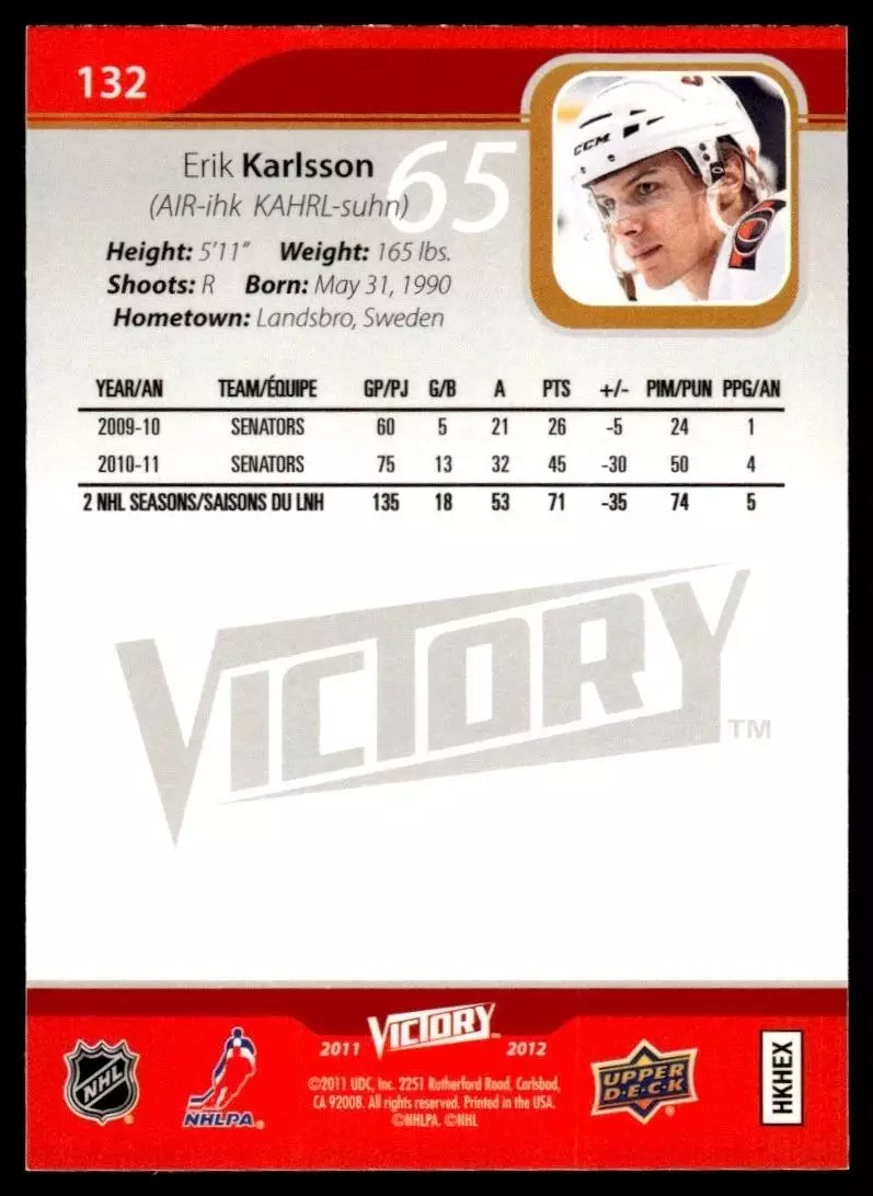 2011-12 Upper Deck Victory #132 Erik Karlsson 1