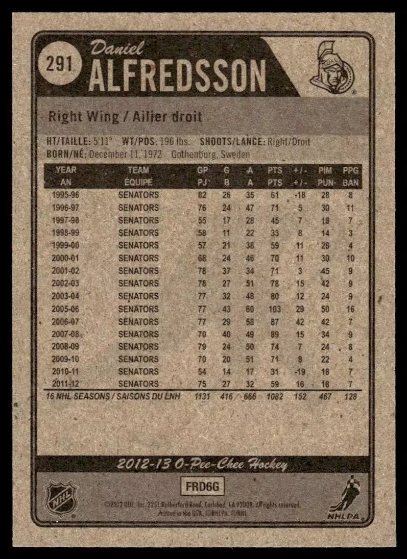 2012-13 O-Pee-Chee #291 Daniel Alfredsson 1