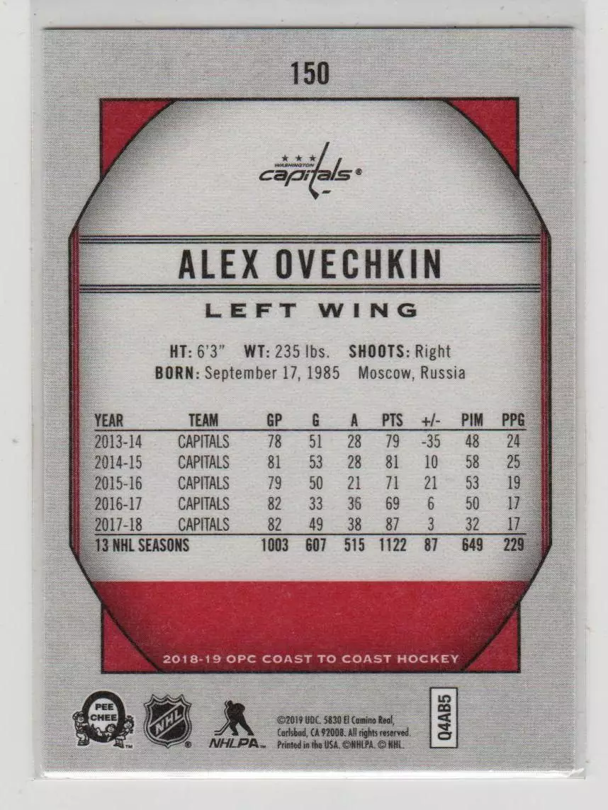 2018-19 OPC Coast to Coast Superstars #150 Alex Ovechkin 1