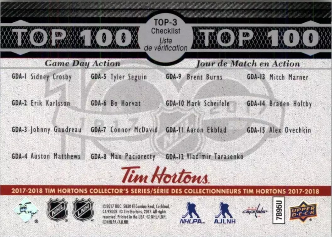 2017-18 Upper Deck Tim Hortons Top 100 #TOP3 Alex Ovechkin 1