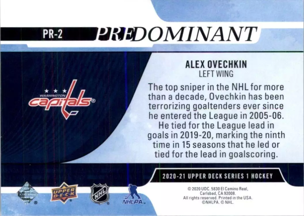 2020-21 Upper Deck Predominant #PR2 Alex Ovechkin 1