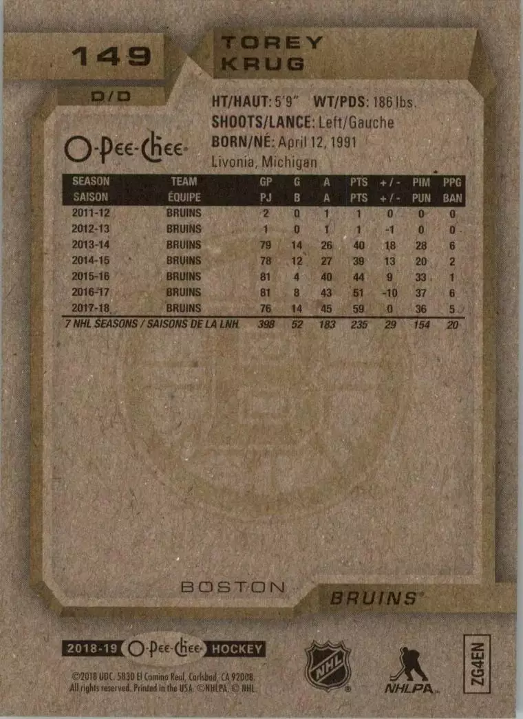 2018-19 O-Pee-Chee Silver #149 Torey Krug 1