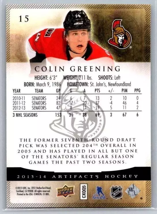 2013-14 Upper Deck Artifacts #15 Colin Greening 1