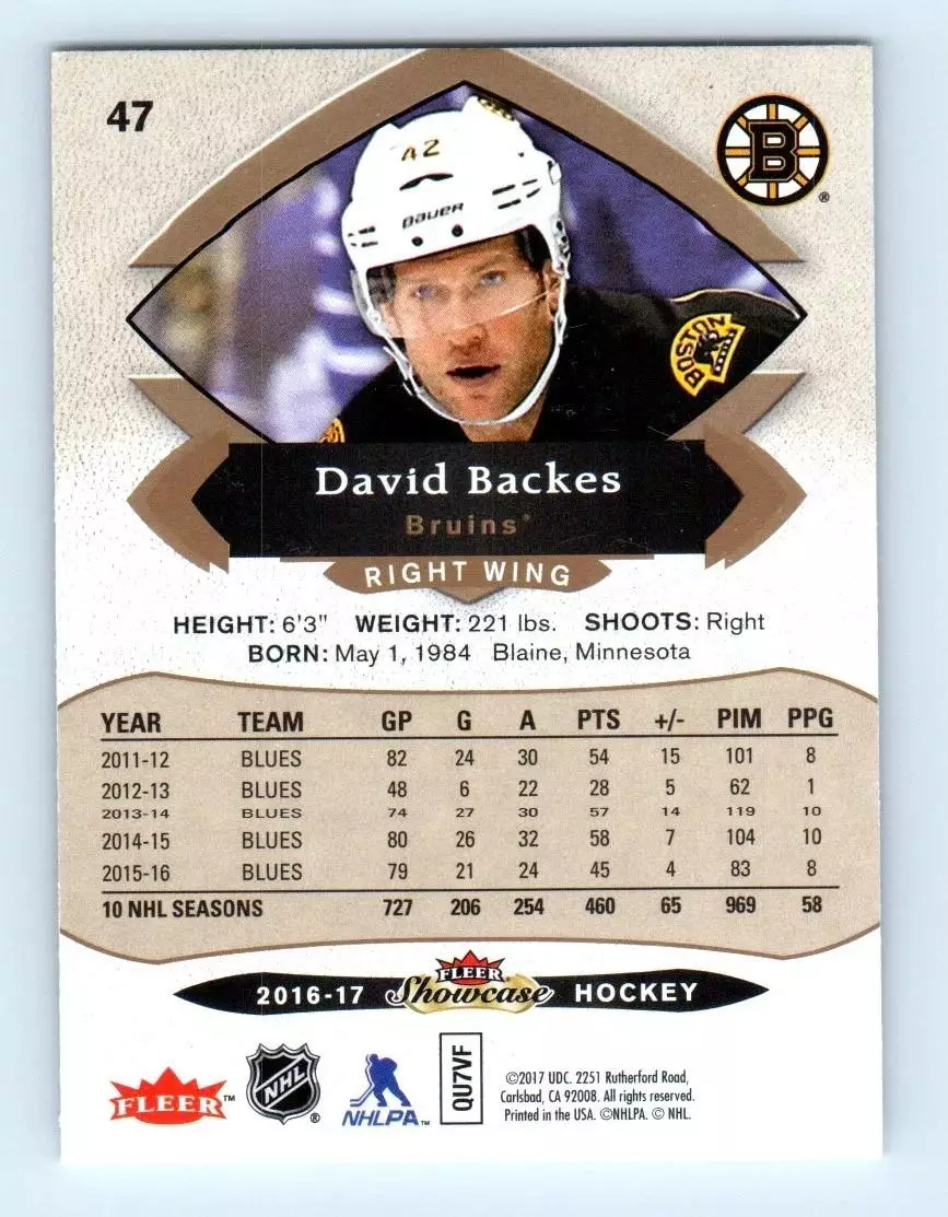 2016-17 Fleer Showcase #47 David Backes 1