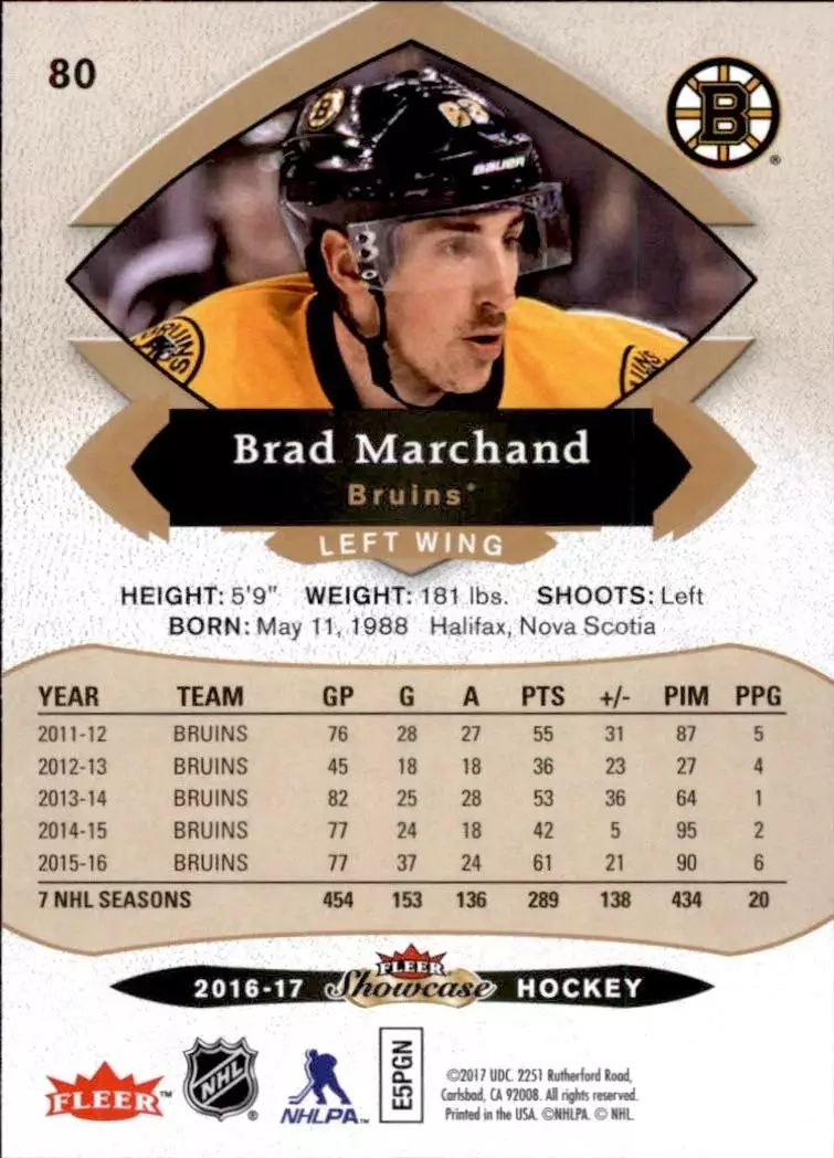 2016-17 Fleer Showcase #80 Brad Marchand 1
