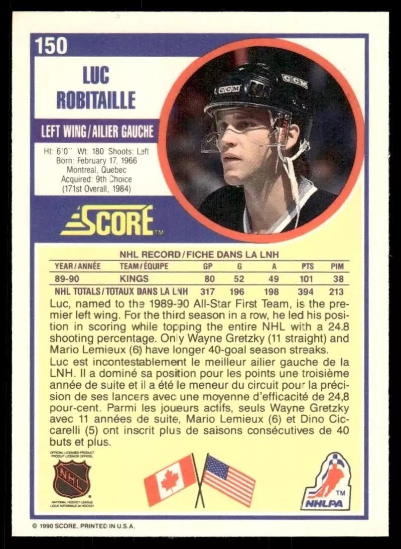 1990-91 Score American #150 Luc Robitaille 1