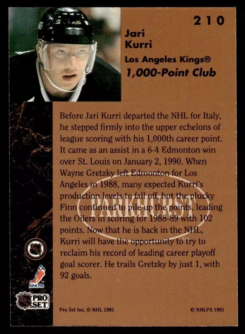 1991-92 Parkhurst #210 Jari Kurri 1