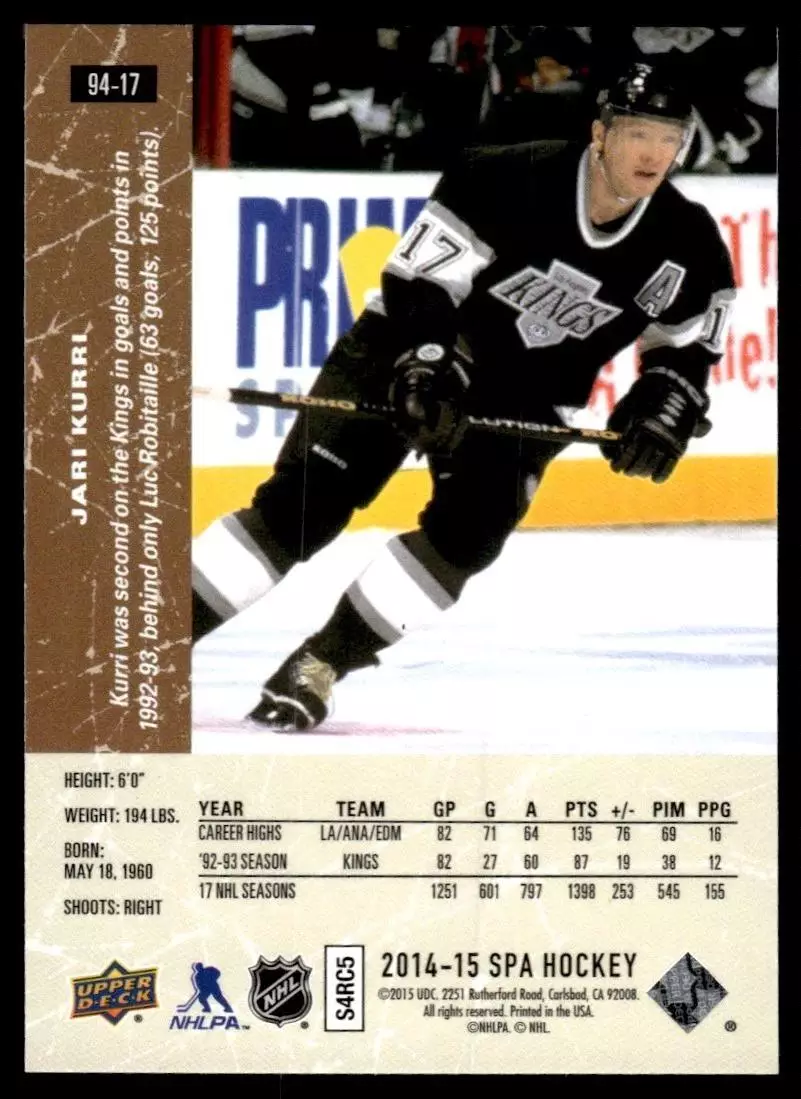 2014-15 SP Authentic '94-95 SP Retro #17 Jari Kurri 1