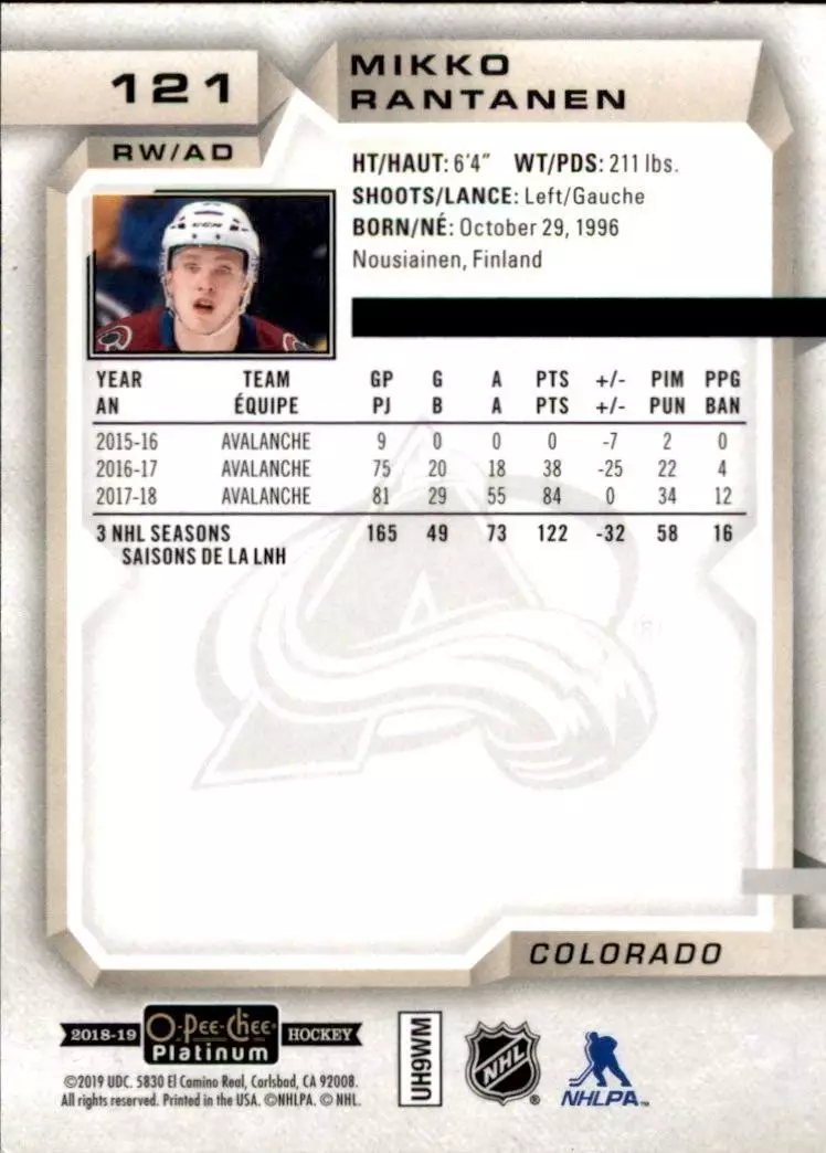 2018-19 O-Pee-Chee Platinum #121 Mikko Rantanen 1