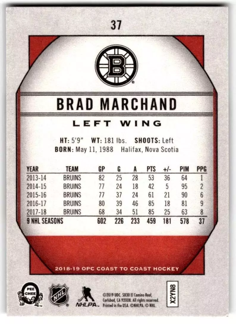 2018-19 O-Pee-Chee Coast to Coast #37 Brad Marchand 1