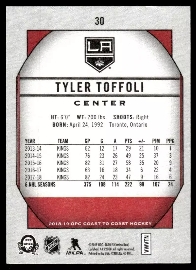 2018-19 O-Pee-Chee Coast to Coast #30 Tyler Toffoli 1