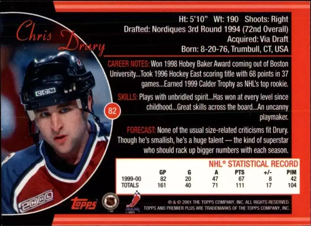 2000-01 Topps Premier Plus #82 Chris Drury 1