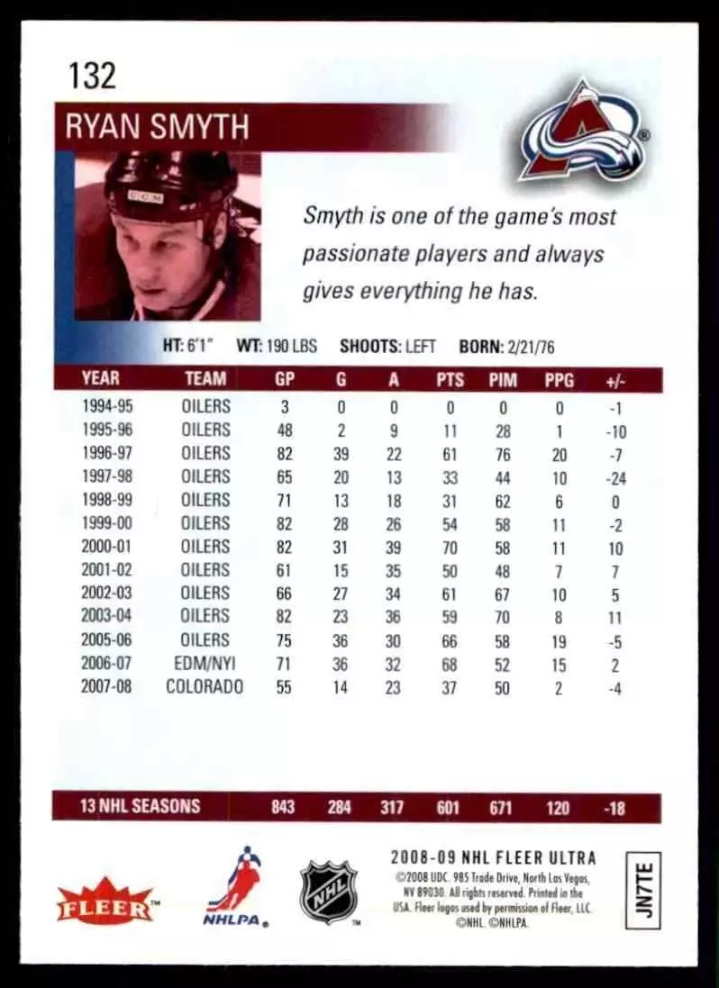 2008-09 Fleer Ultra #132 Ryan Smyth 1