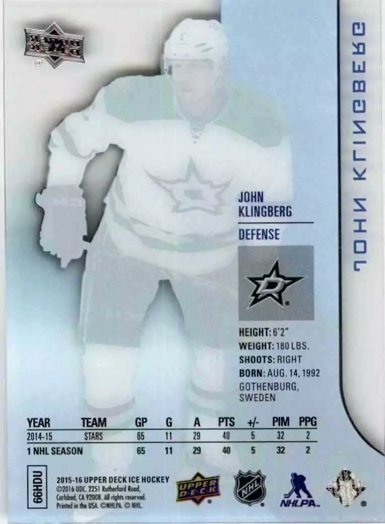 2015-16 Upper Deck Ice #32 John Klingberg 1