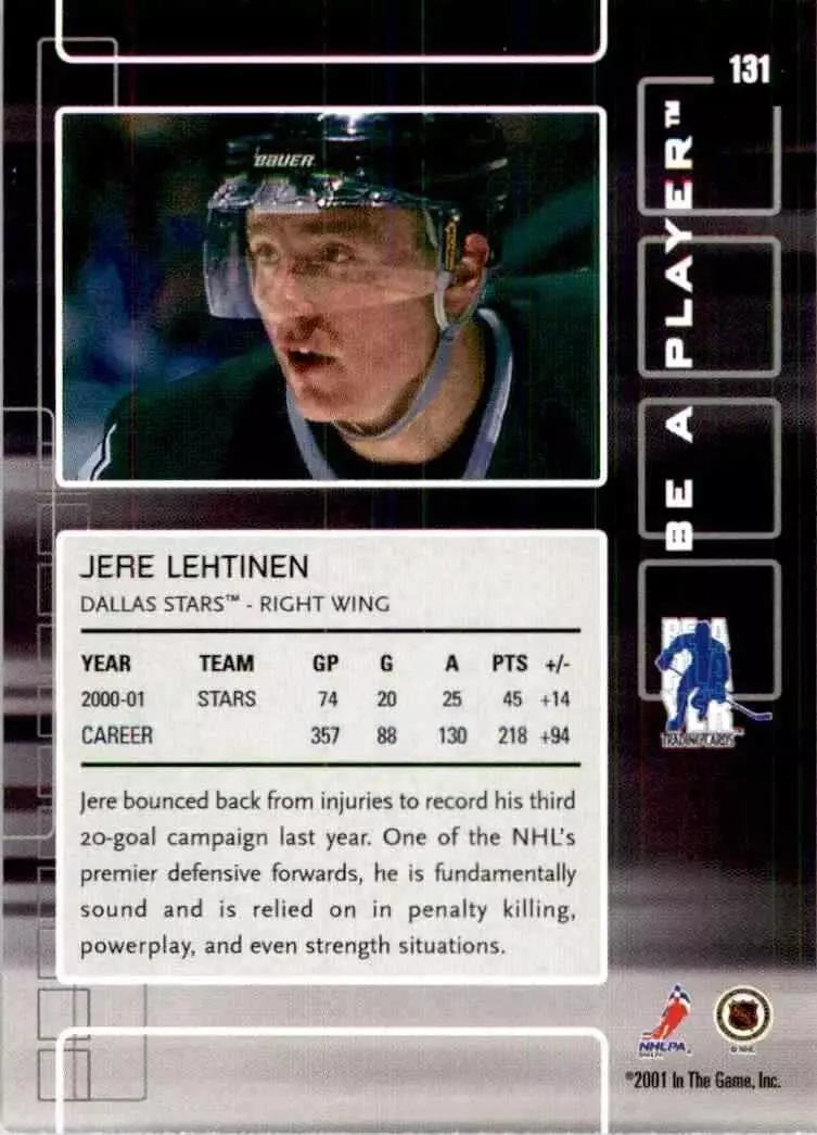 2001-02 Be A Player #131 Jere Lehtinen 1