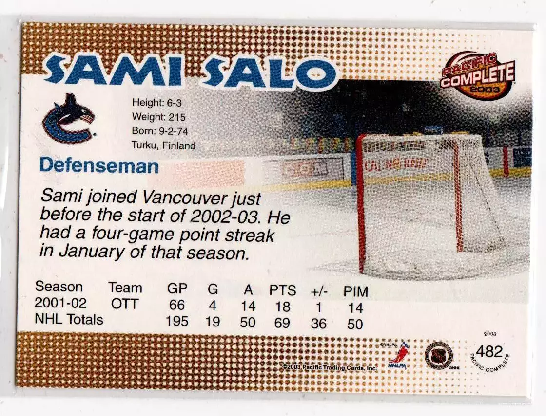 2002-03 Pacific Complete #482 Sami Salo 1